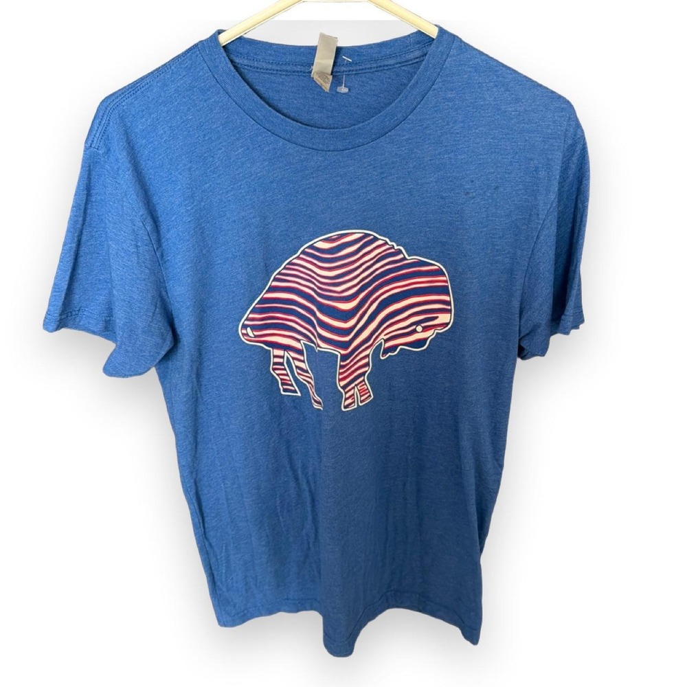 Blue t-shirt with white and red striped buffalo bills graphic - Picture 1 of 5